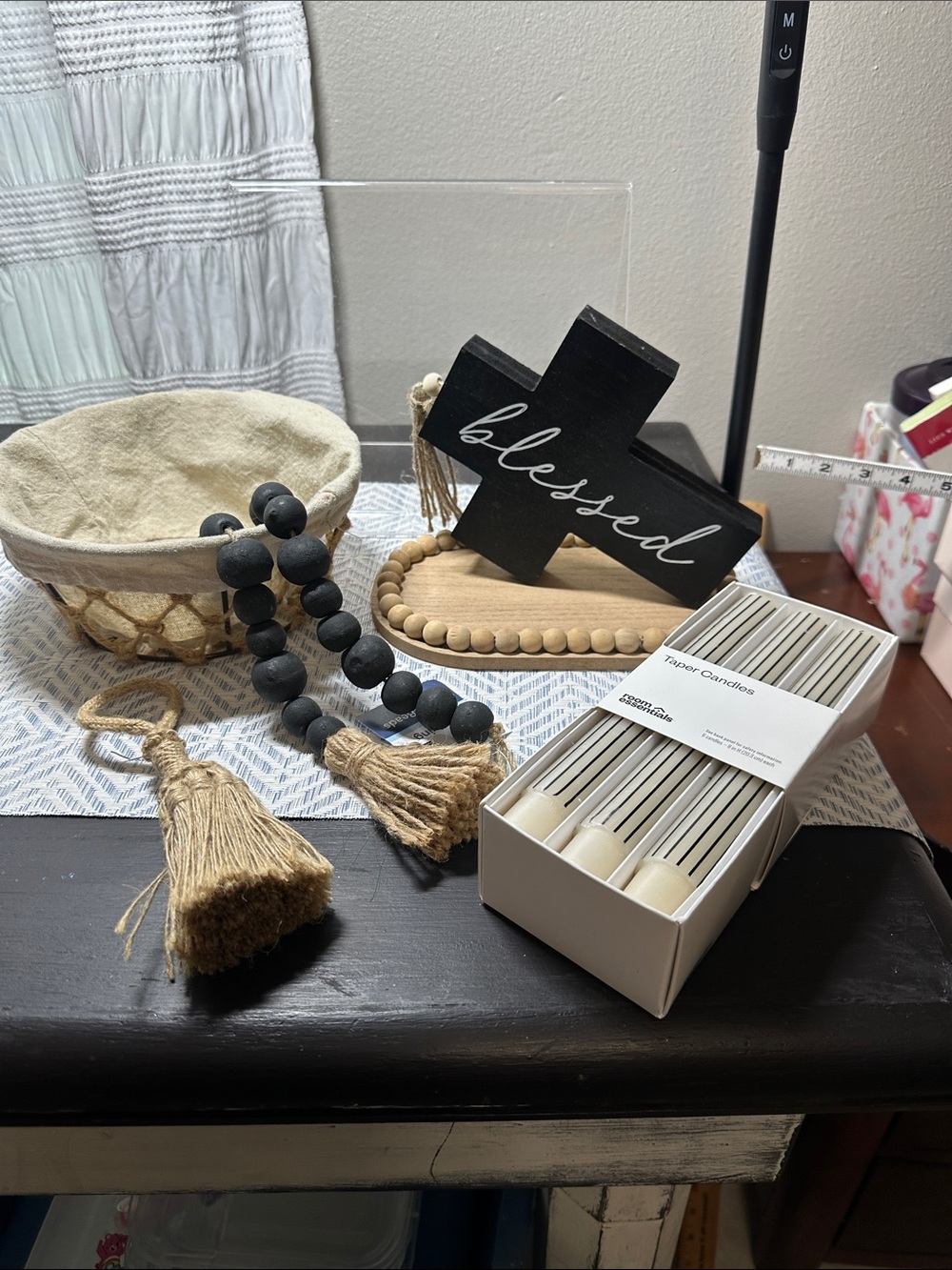 Decorative Blessed Cross Sign with Natural & Black Bead Accents Bundle  NWT